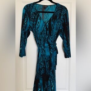 French Connection Teal and Black Long Sleeve Wrap Dress